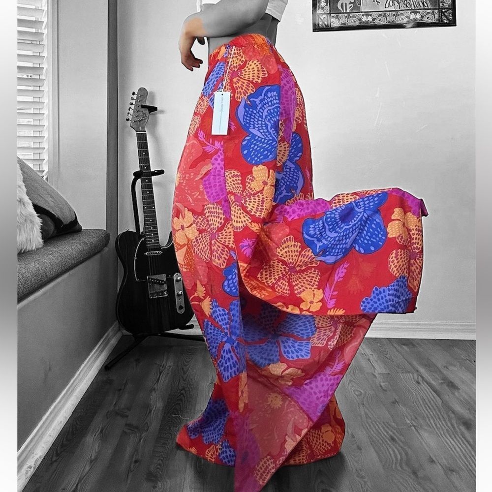 Live 4 Truth Wide Leg Pants - Red with Blue and Orange Floral Print